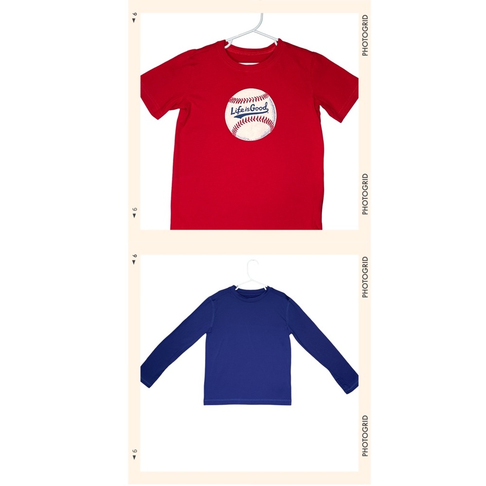 Life is Good Red Baseball Tee & Gap Blue Top Set Kids Small/6-7